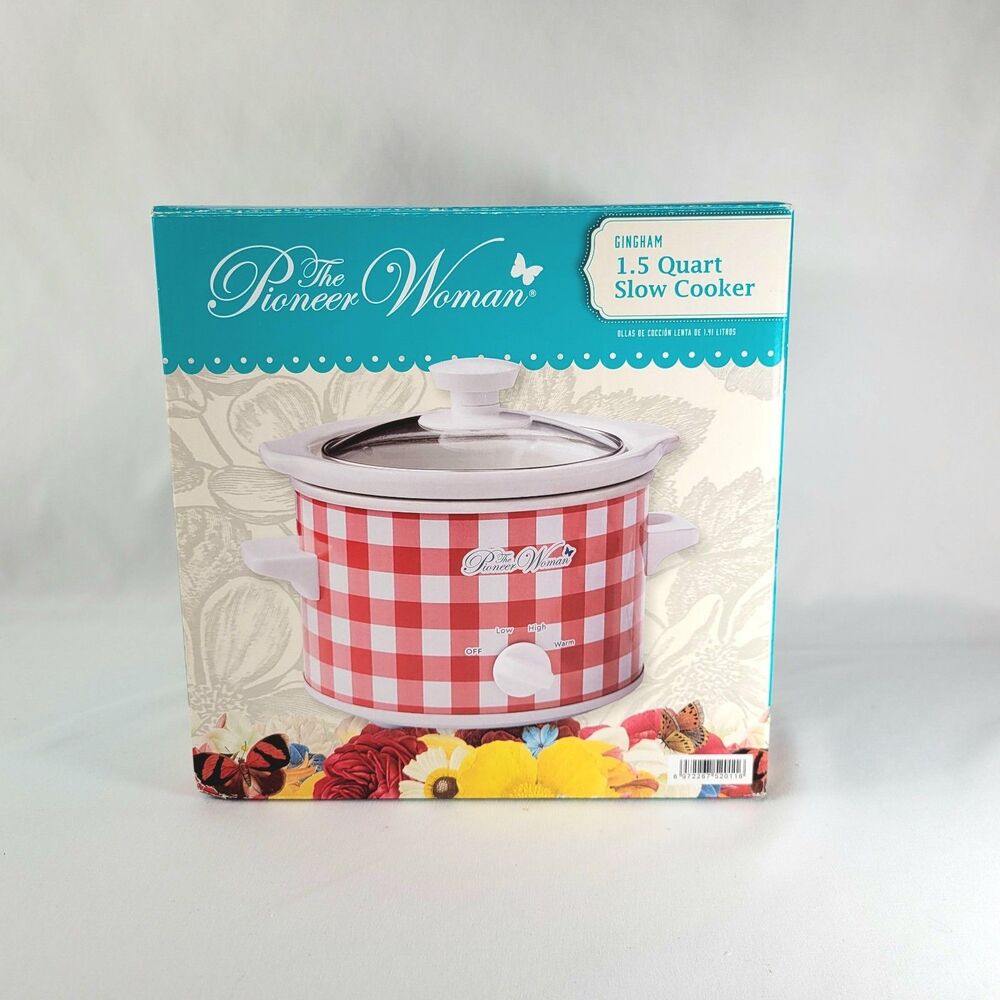 The Pioneer Woman Gingham Red 1.5 Quart Slow Cooker Crockpot Cottage - Open Box